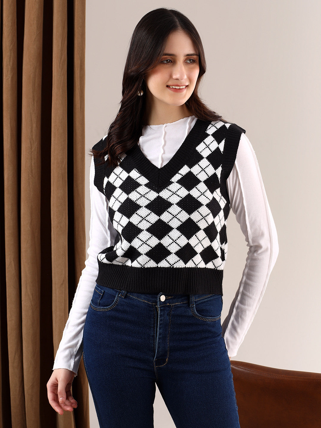 KOTTY Printed V Neck Casual Women Multicolor Sweater