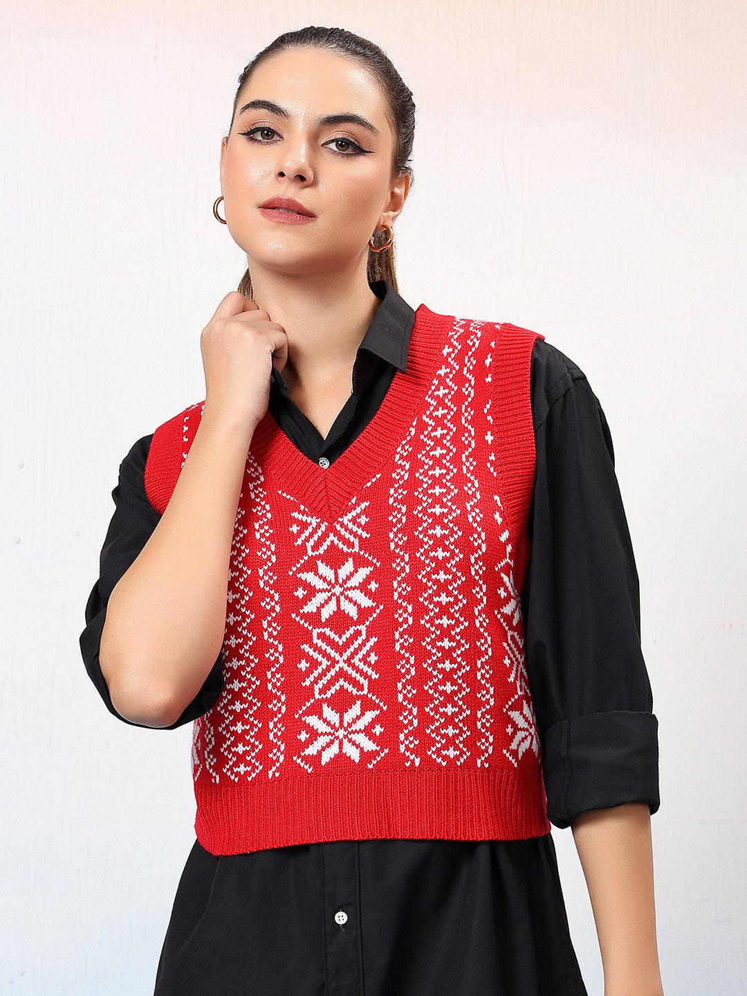 KOTTY Printed V Neck Casual Women Multicolor Sweater