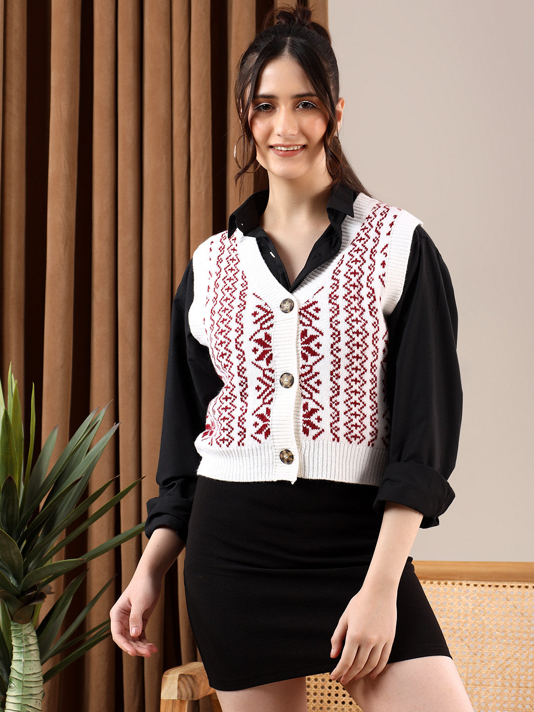 KOTTY Printed V Neck Casual Women Multicolor Sweater