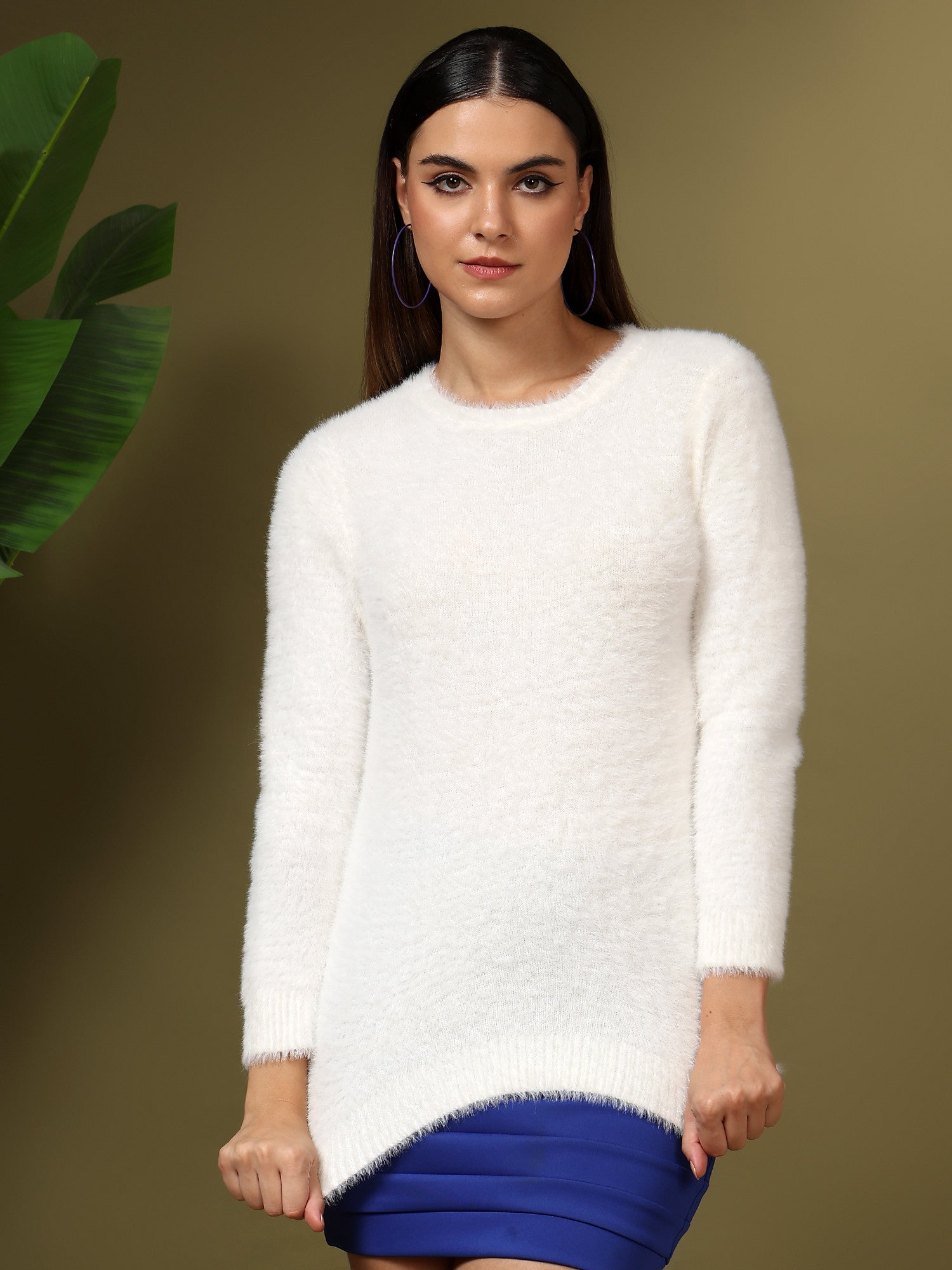 KOTTY Solid Round Neck Casual Women White Sweater