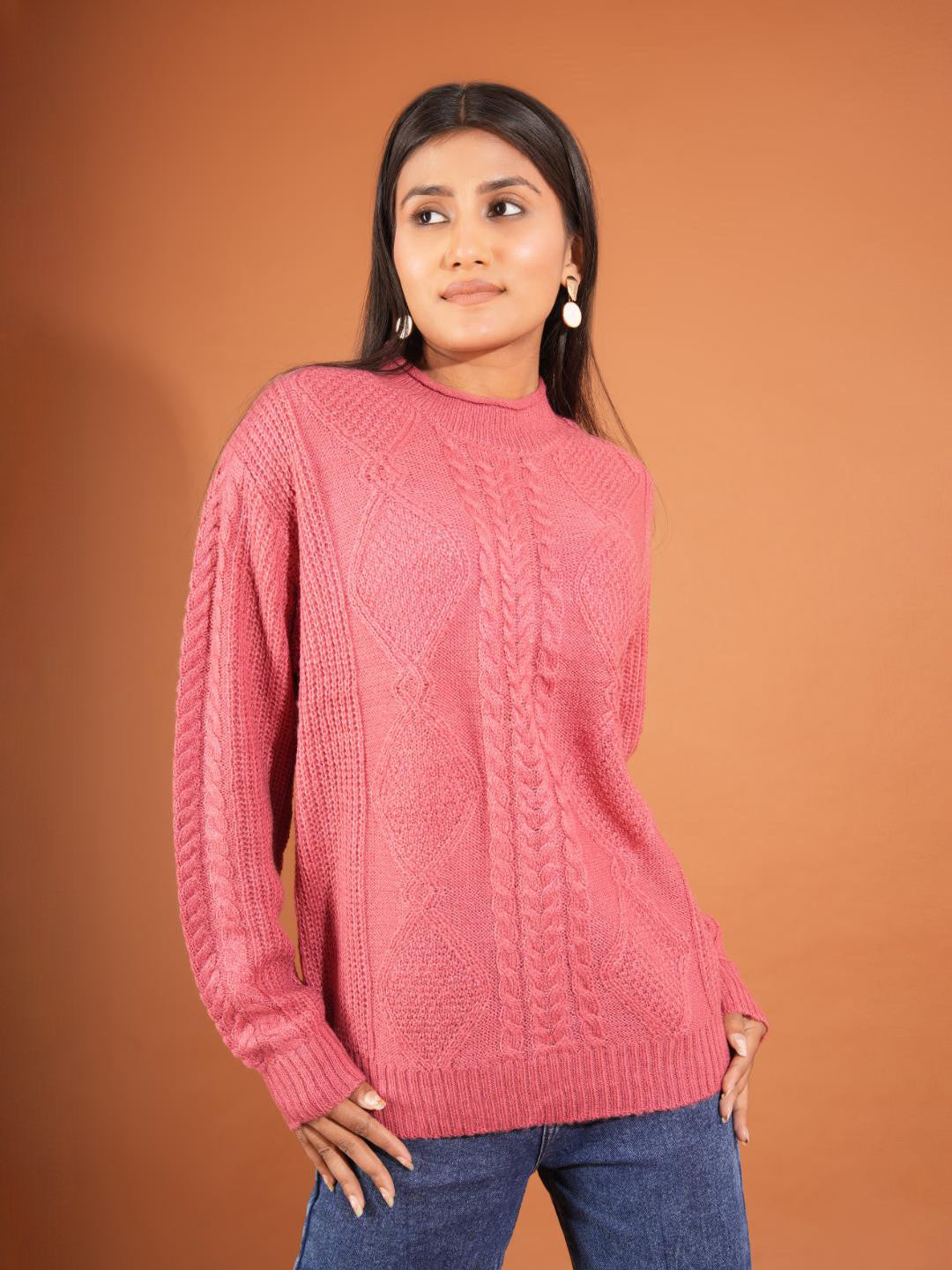 KOTTY Solid Round Neck Casual Women Red Sweater