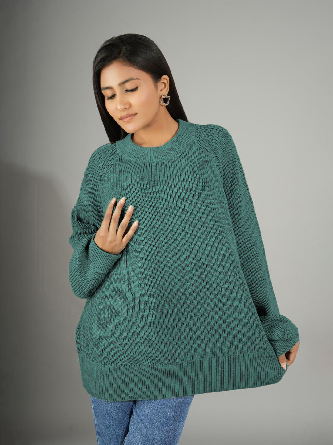 KOTTY Self Design Round Neck Casual Women Green Sweater