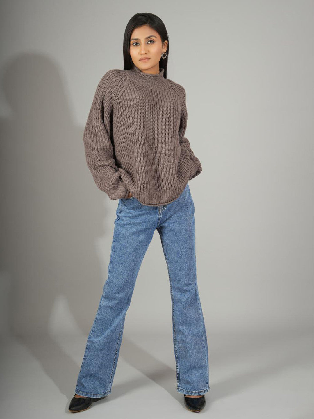 KOTTY Woven Collared Neck Casual Women Brown Sweater
