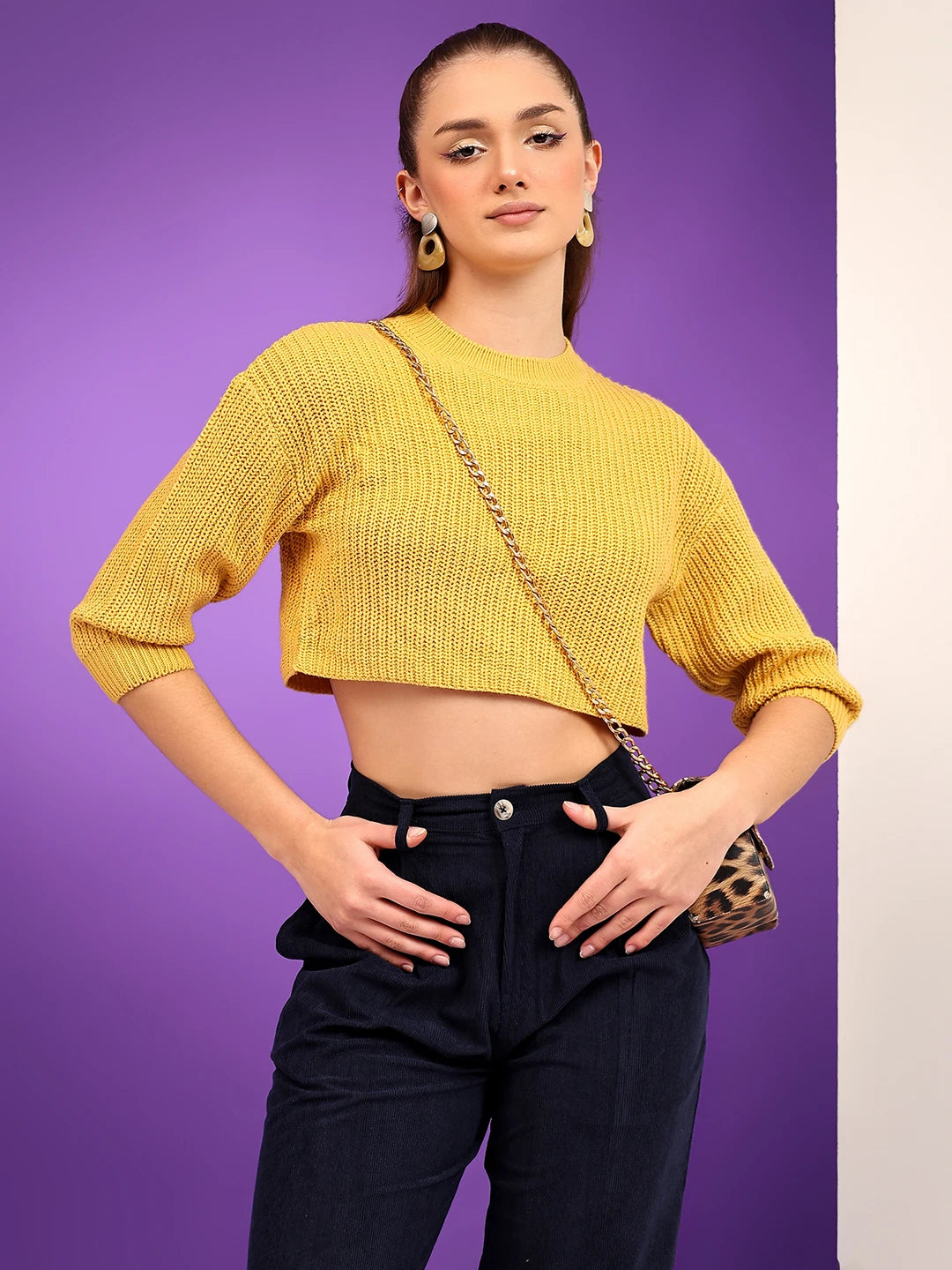 KOTTY Solid Round Neck Casual Women Yellow Sweater