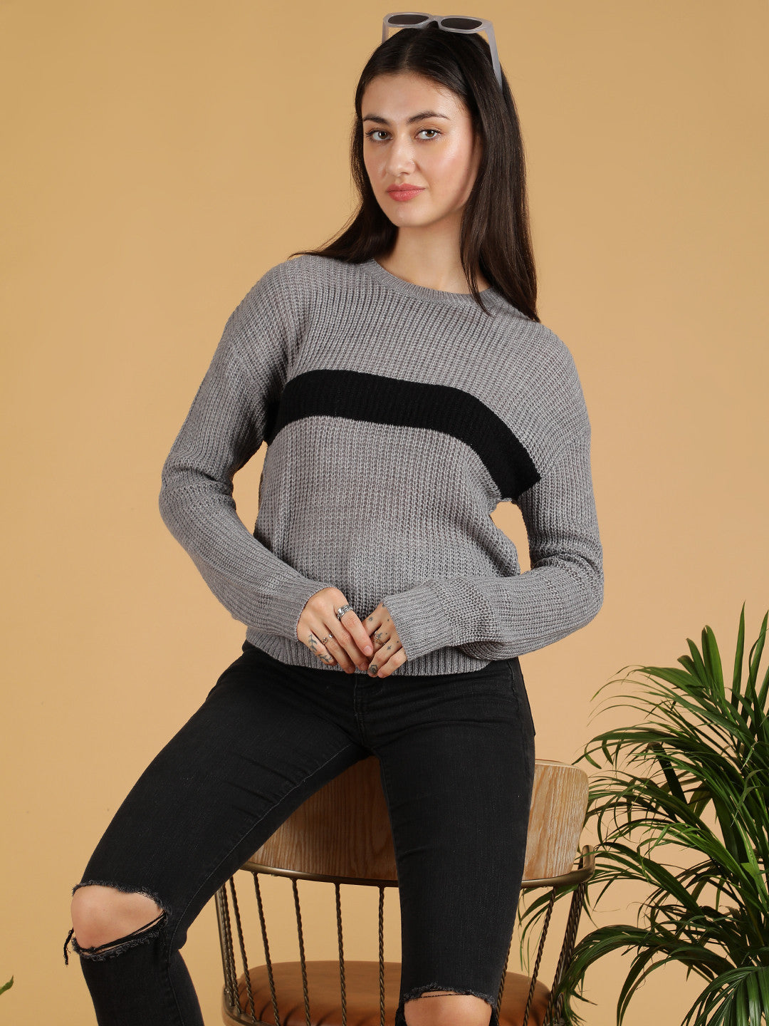 KOTTY Colorblock High Neck Casual Women Multicolor Sweater