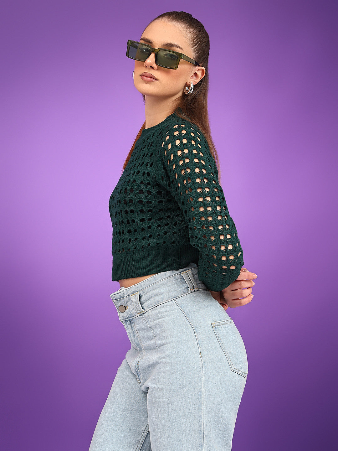 KOTTY Solid Round Neck Casual Women Blue Sweater