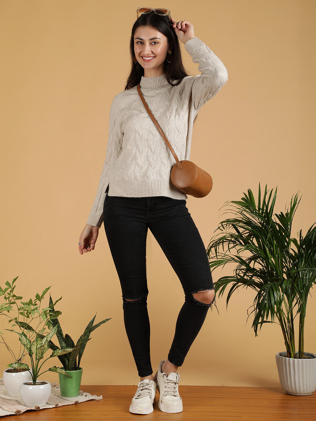KOTTY Self Design Turtle Neck Casual Women Grey Sweater