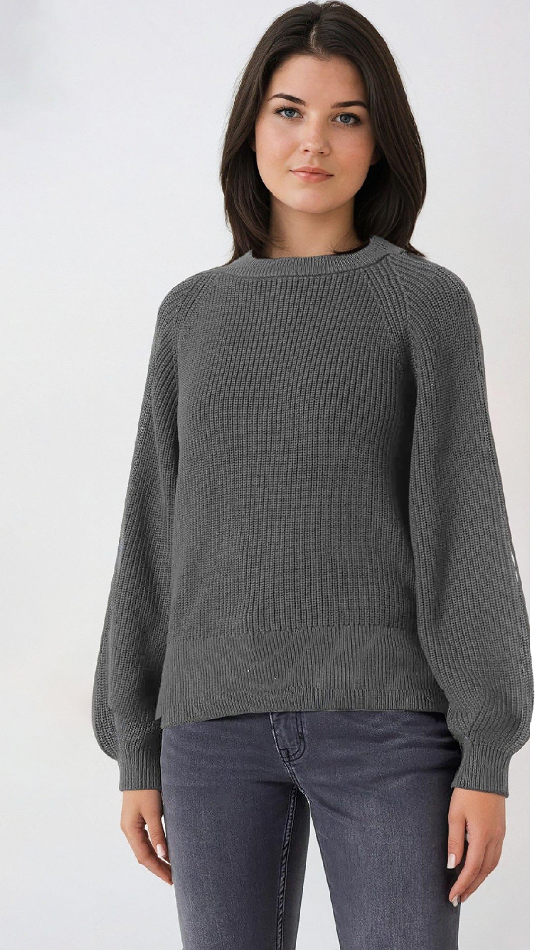 KOTTY Self Design Round Neck Casual Women Grey Sweater