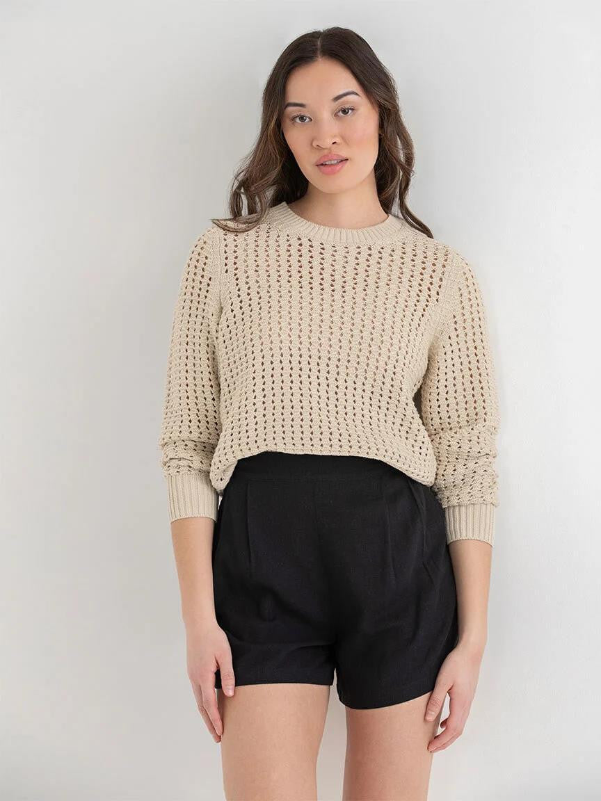 KOTTY Solid Round Neck Casual Women Beige Sweater