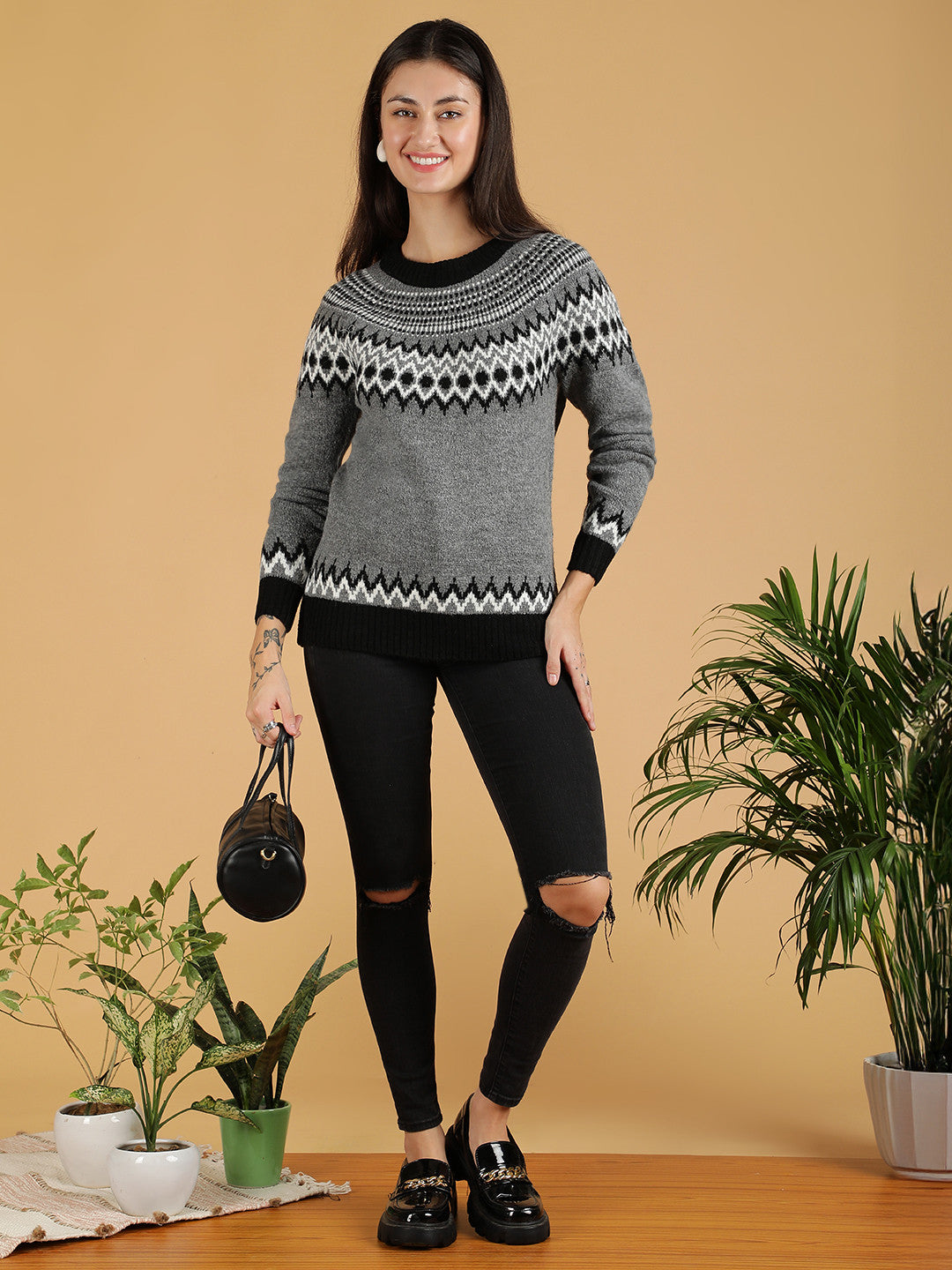 KOTTY Colorblock High Neck Casual Women Multicolor Sweater