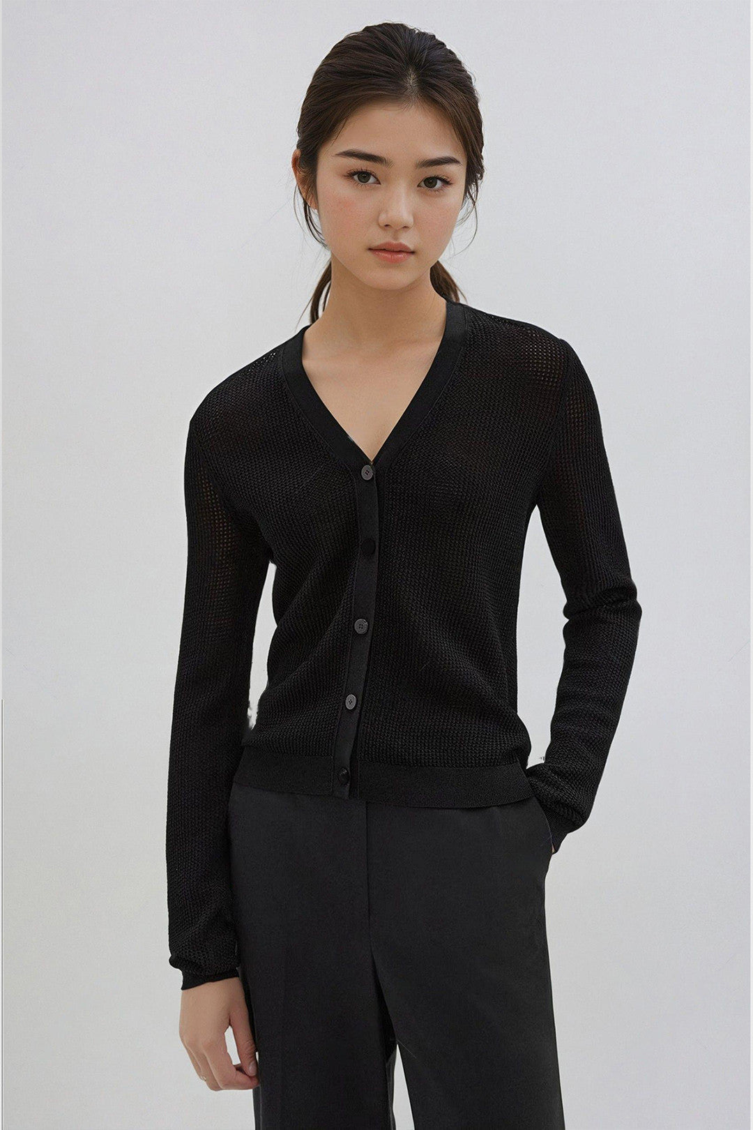 KOTTY Solid V Neck Casual Women Black Sweater