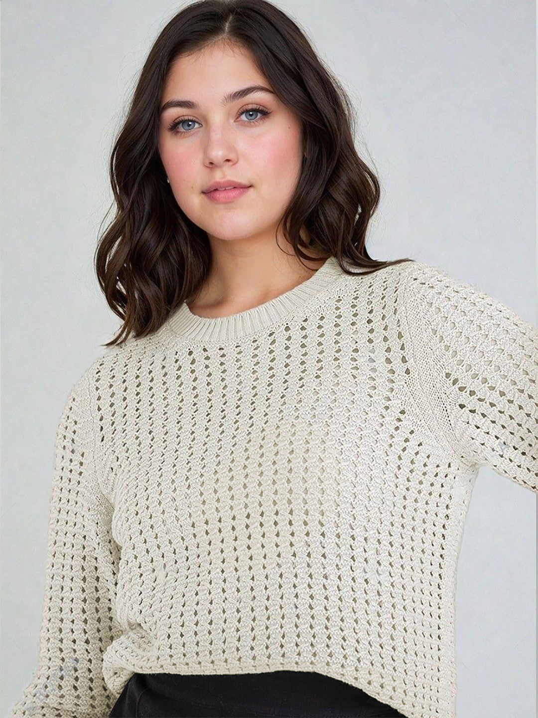 KOTTY Self Design High Neck Casual Women White Sweater