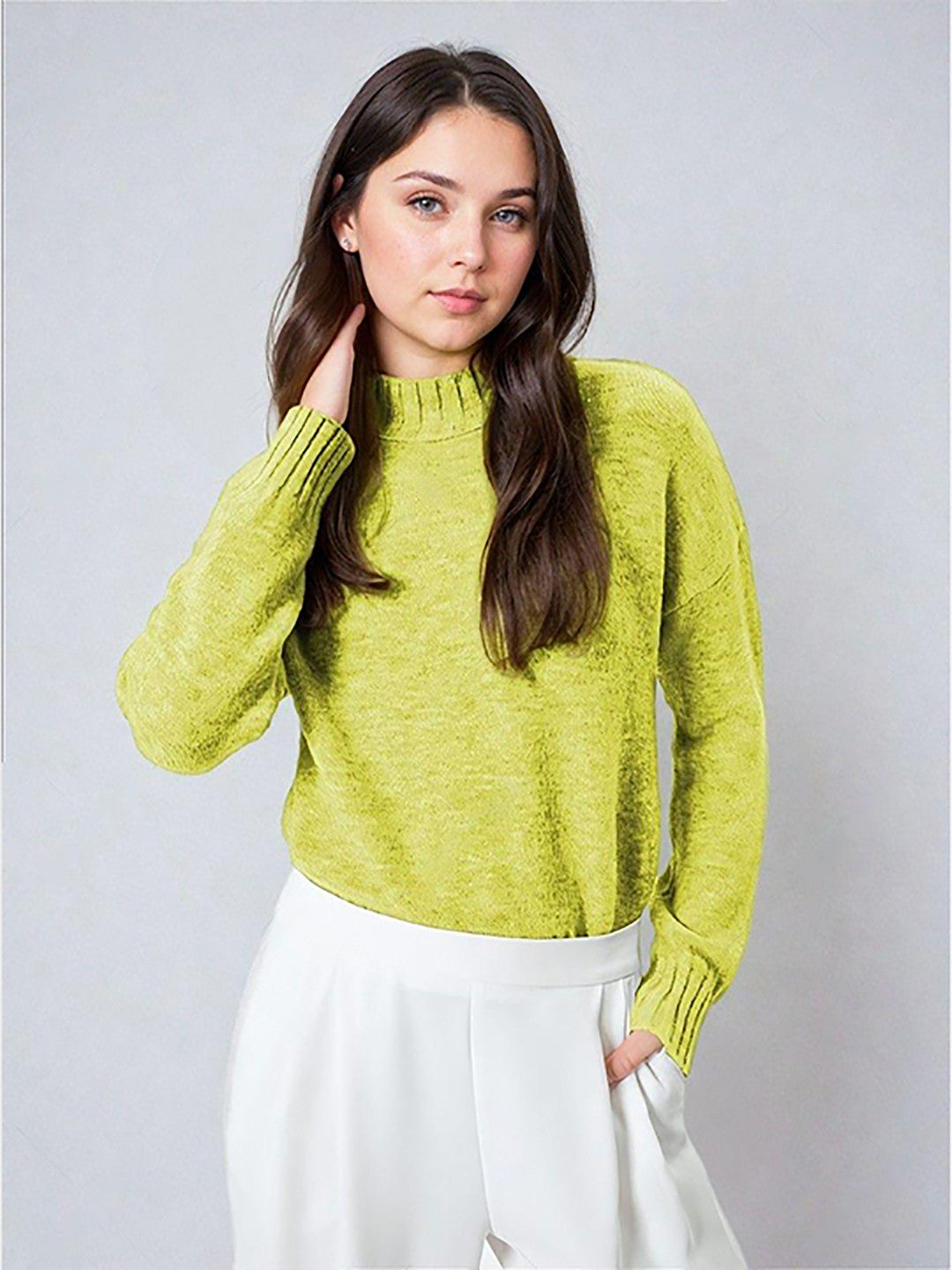 KOTTY Self Design Round Neck Casual Women Green Sweater