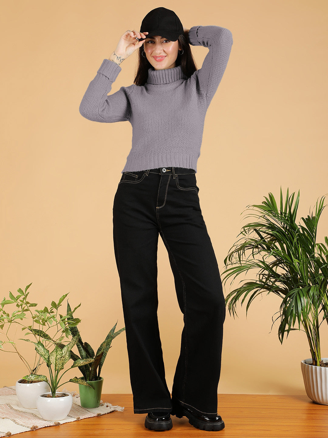 KOTTY Woven Collared Neck Casual Women Purple Sweater