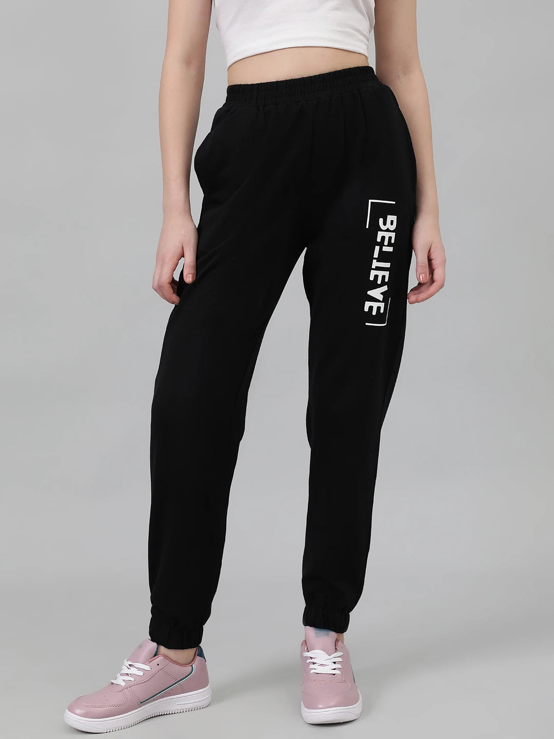 KOTTY Printed Women Black Track Pants