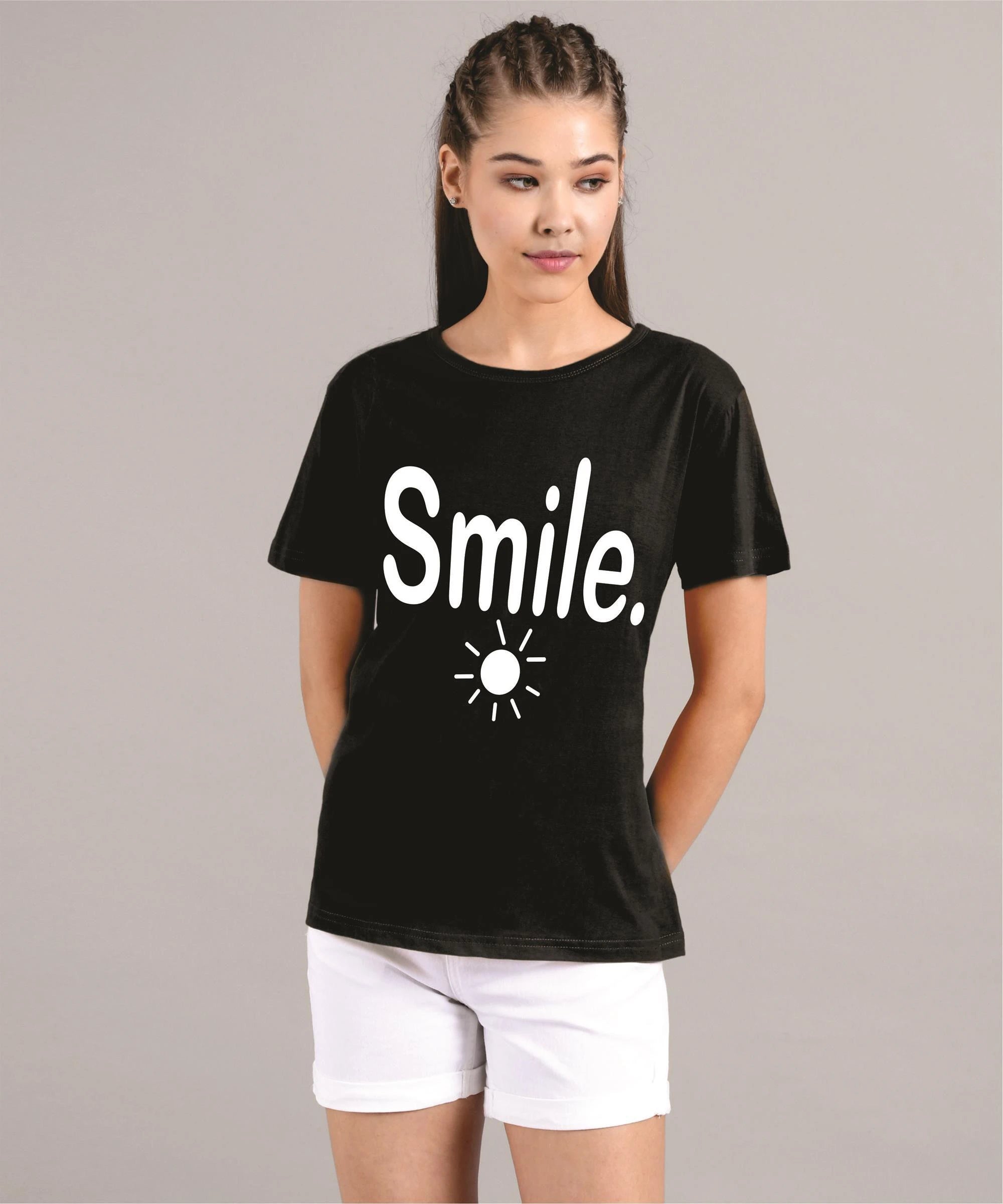 KOTTY Printed Women Round Neck Black T-Shirt