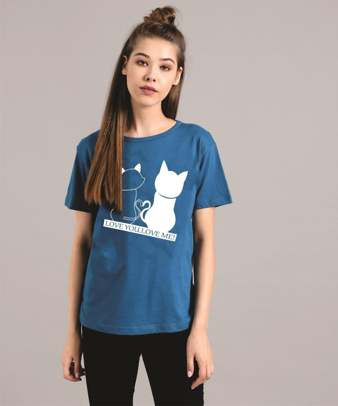 KOTTY Printed Women Round Neck Blue T-Shirt