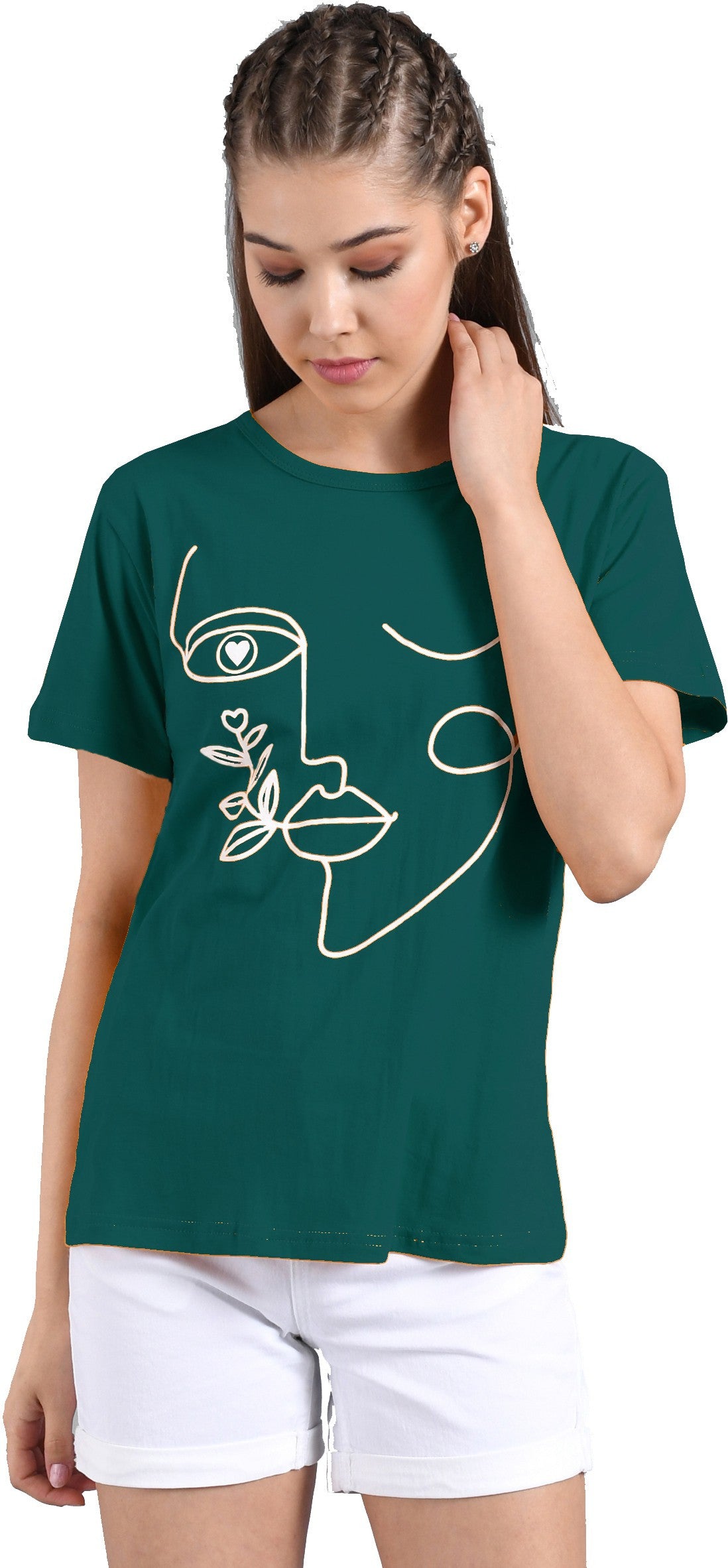 KOTTY Blue Plain Pure Cotton Women T-Shirt