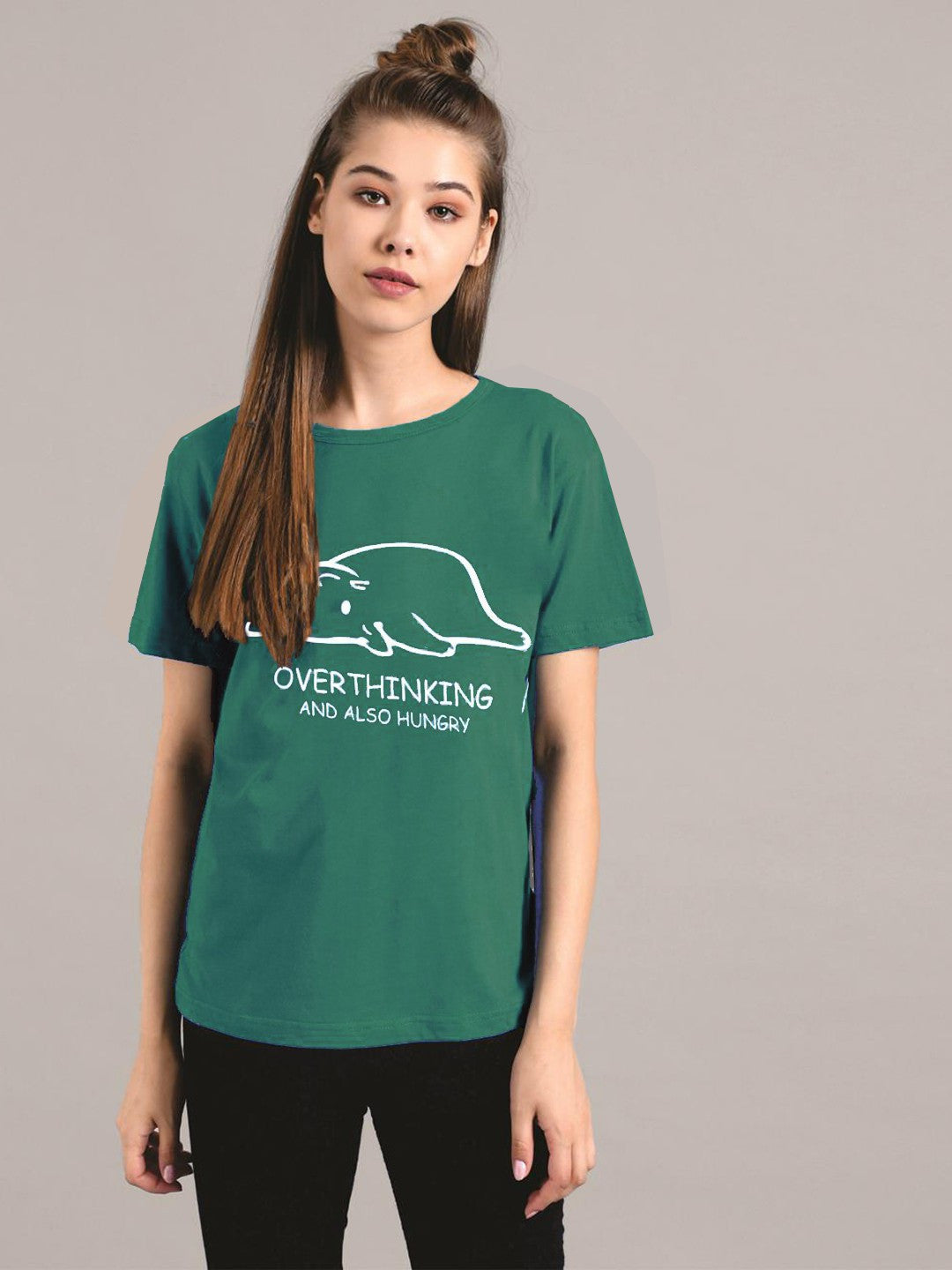 KOTTY Printed Women Round Neck Green T-Shirt