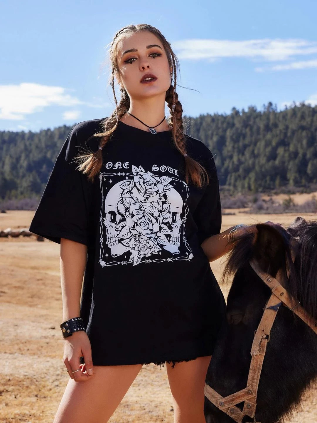 KOTTY Printed Women Round Neck Black T-Shirt