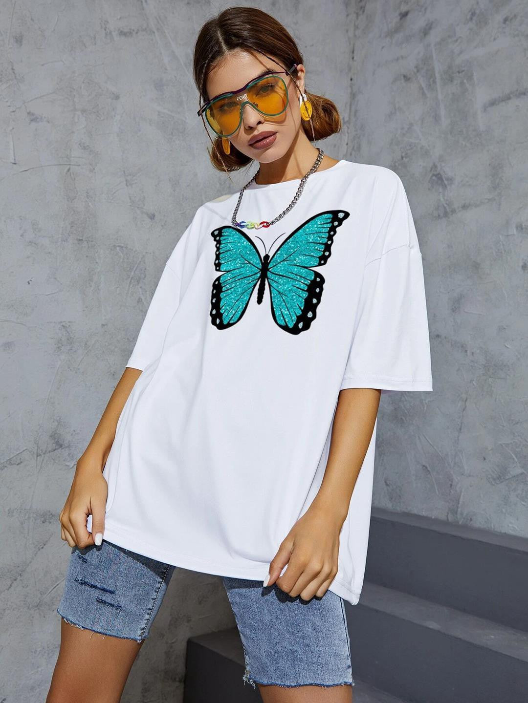 KOTTY Printed Women Round Neck White T-Shirt