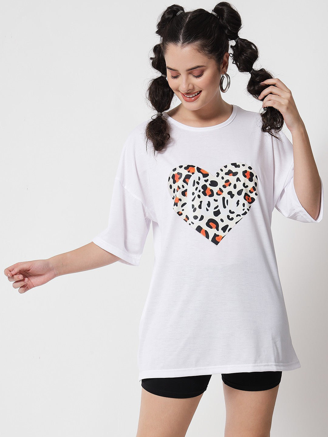 KOTTY Printed Women Round Neck White T-Shirt