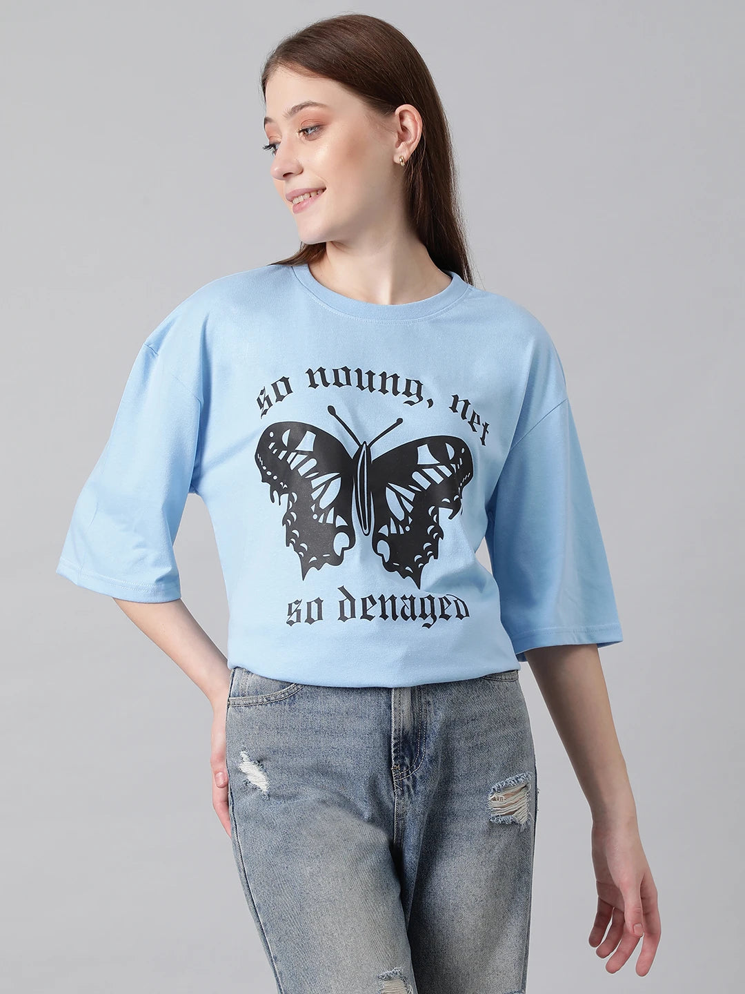 KOTTY Printed Women Round Neck Black T-Shirt