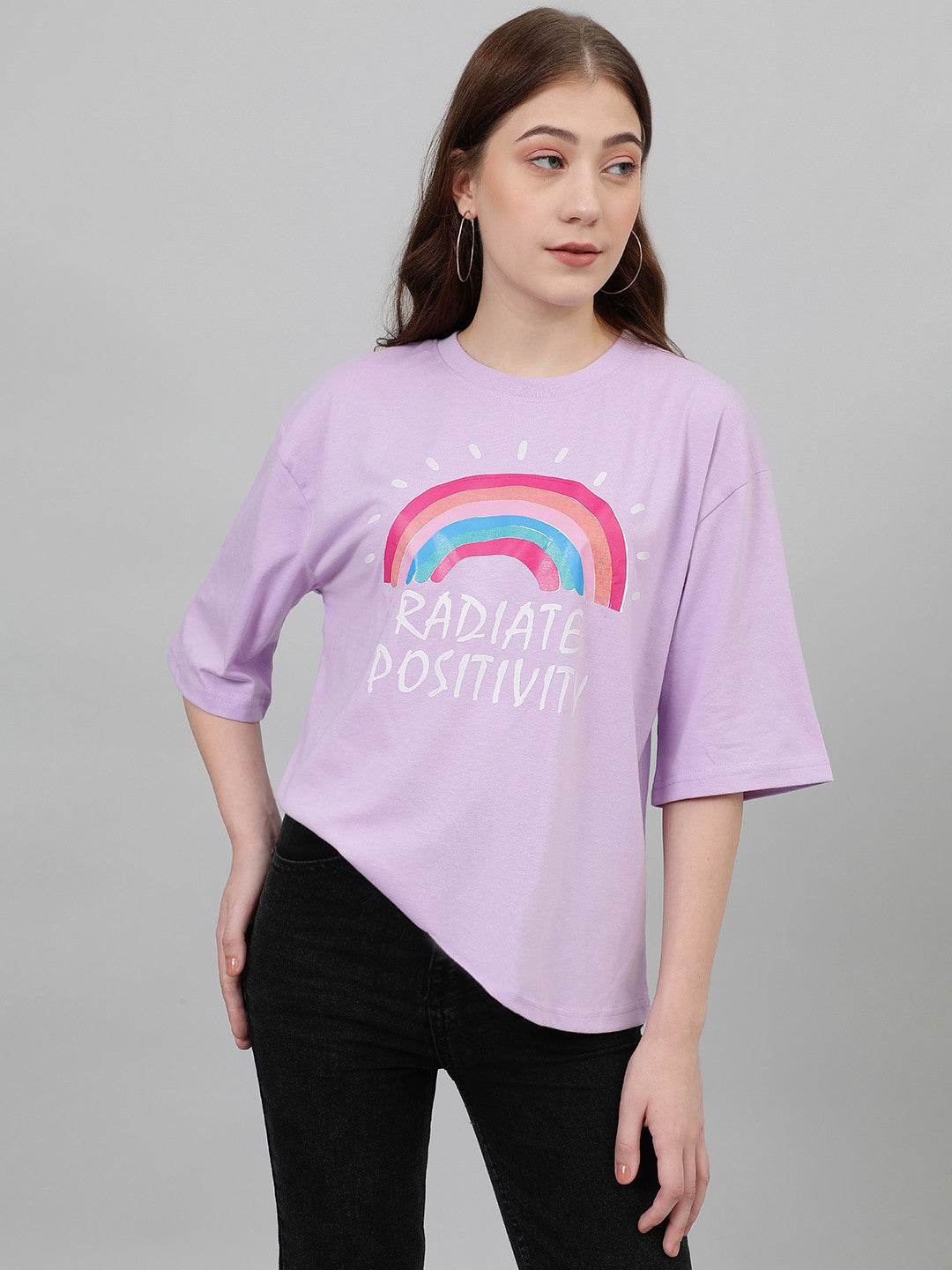 KOTTY Typography Women Round Neck Purple T-Shirt