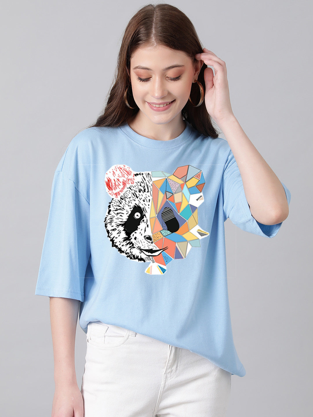 KOTTY Printed, Typography Women Round Neck Light Blue T-Shirt