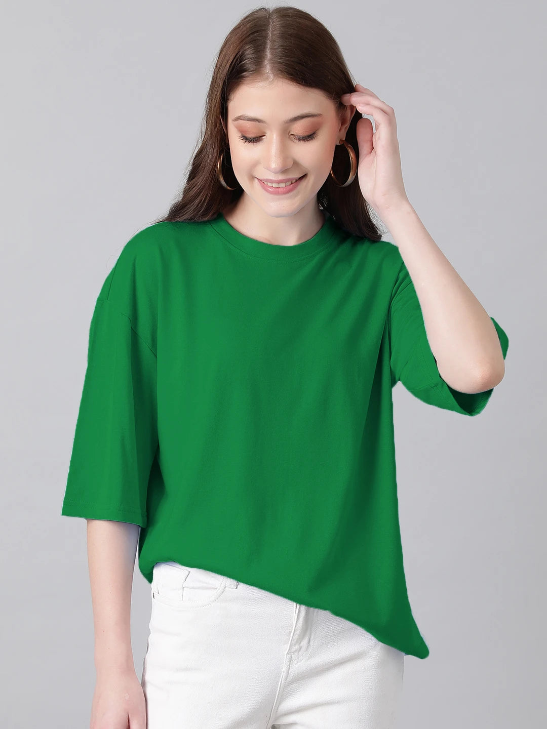KOTTY Solid Women Round Neck Dark Green T-Shirt