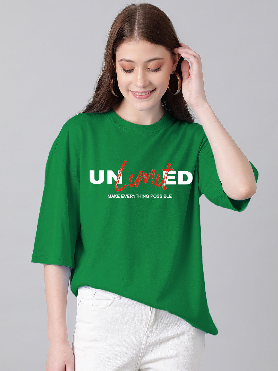 KOTTY Printed Women Round Neck Dark Green T-Shirt