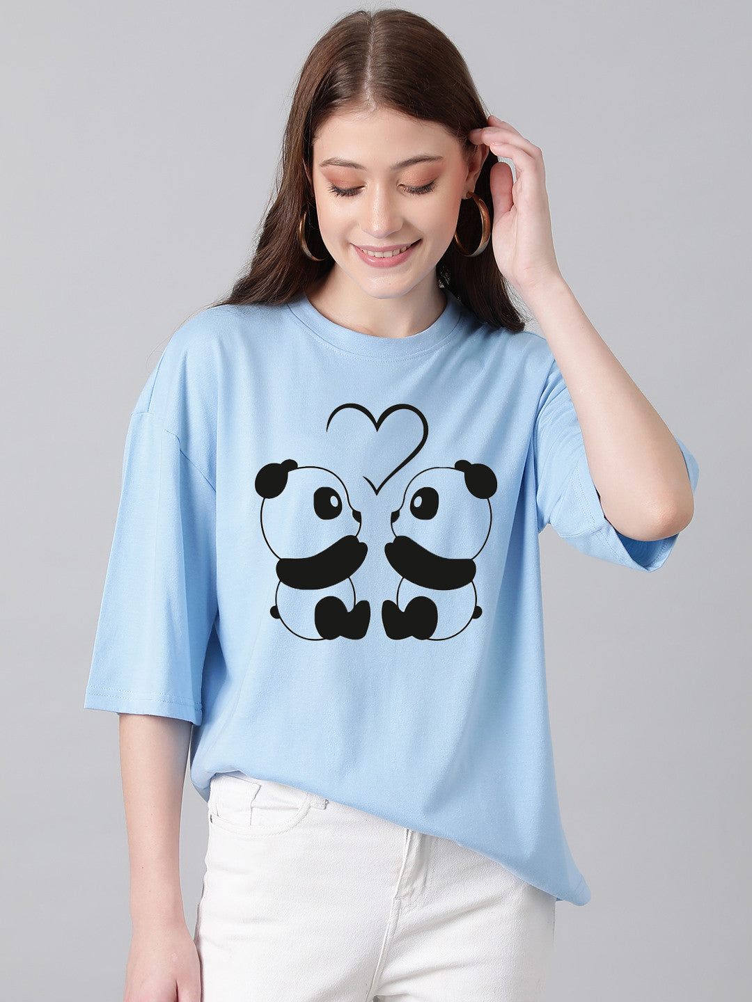 KOTTY Printed Women Round Neck Light Blue T-Shirt