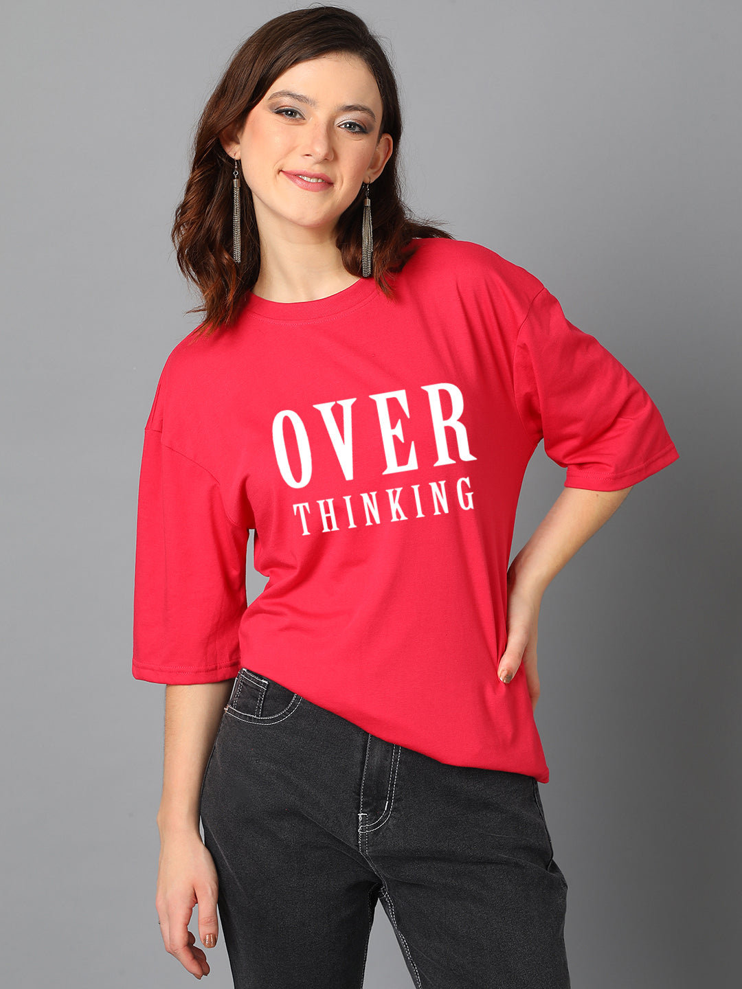 KOTTY Women's Cotton Blend Printed Oversized T-Shirts