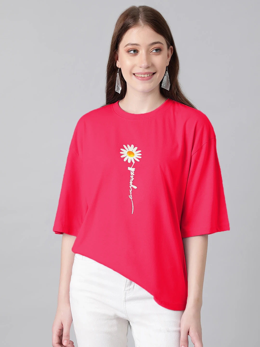 KOTTY Printed Women Round Neck Pink T-Shirt