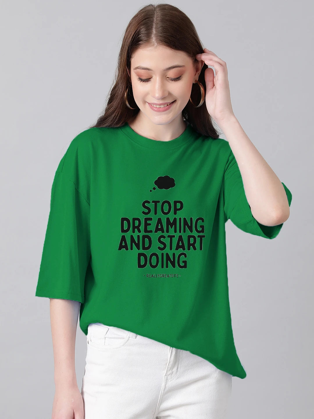 KOTTY Typography Women Round Neck Dark Green T-Shirt