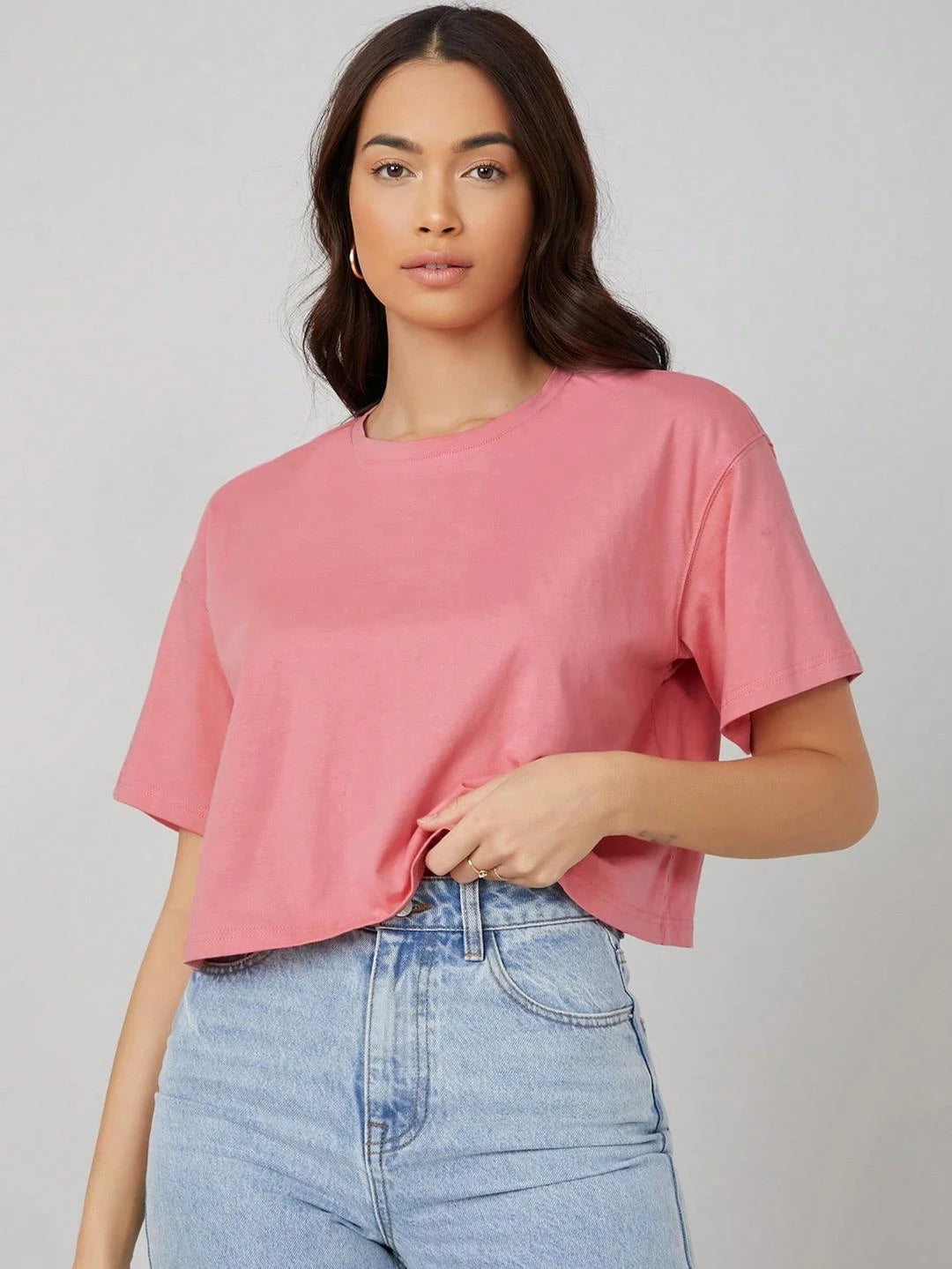 KOTTY Solid Women Round Neck Pink T-Shirt