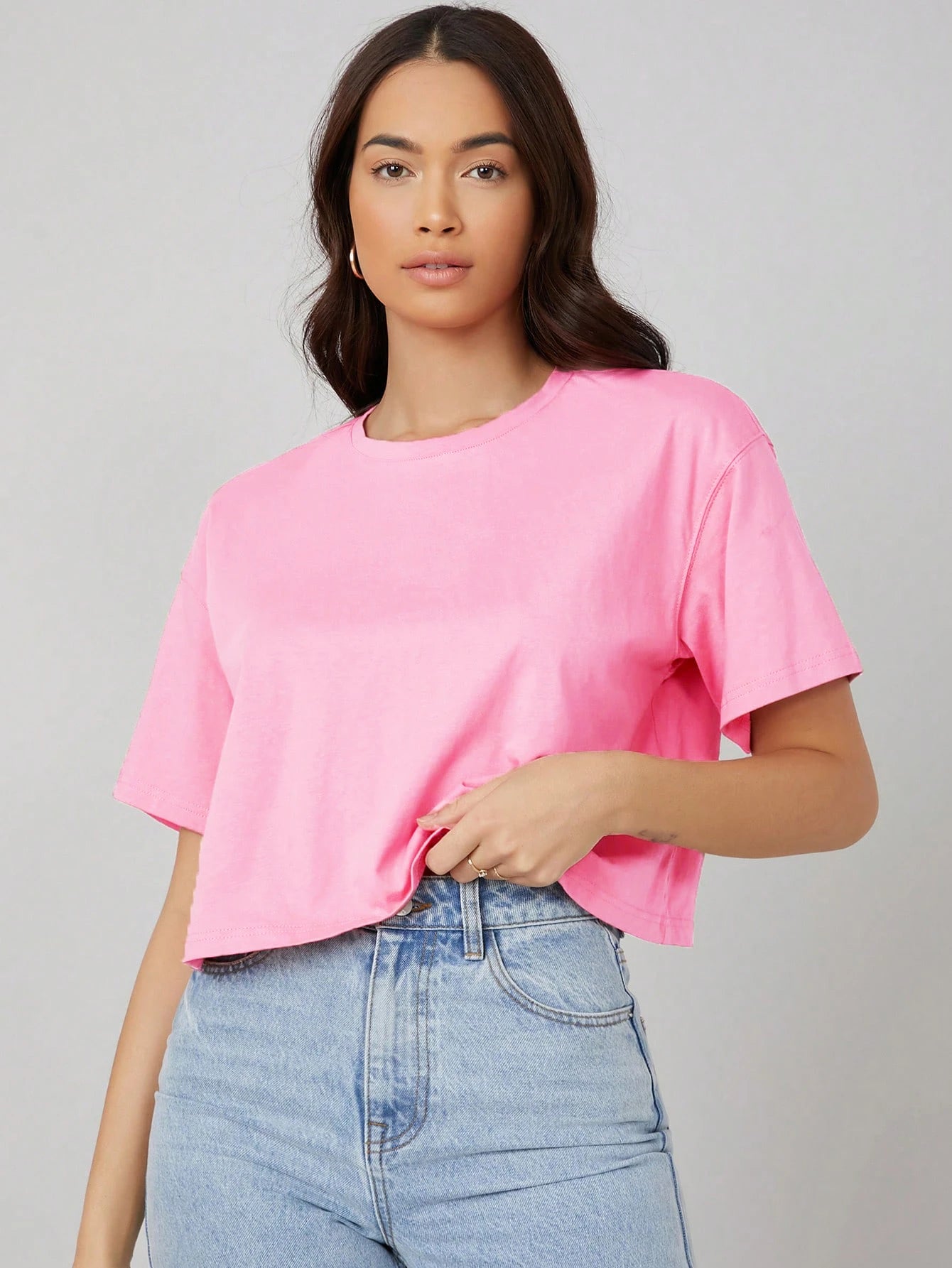 KOTTY Solid Women Round Neck Pink T-Shirt