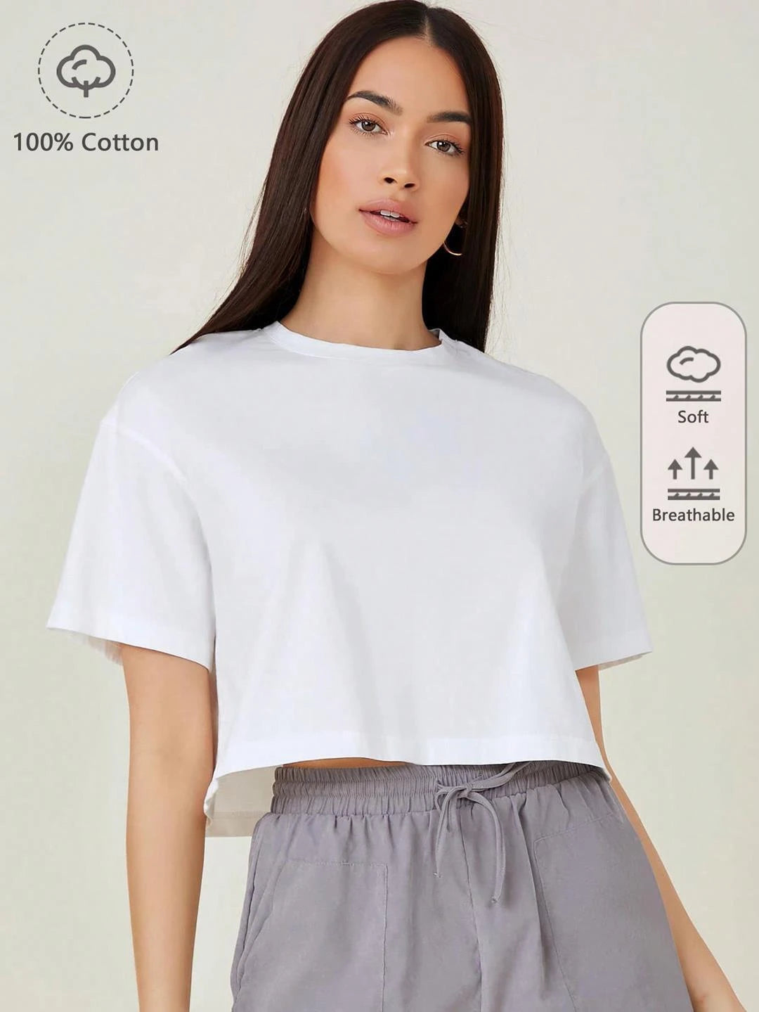KOTTY Solid Women Round Neck White T-Shirt