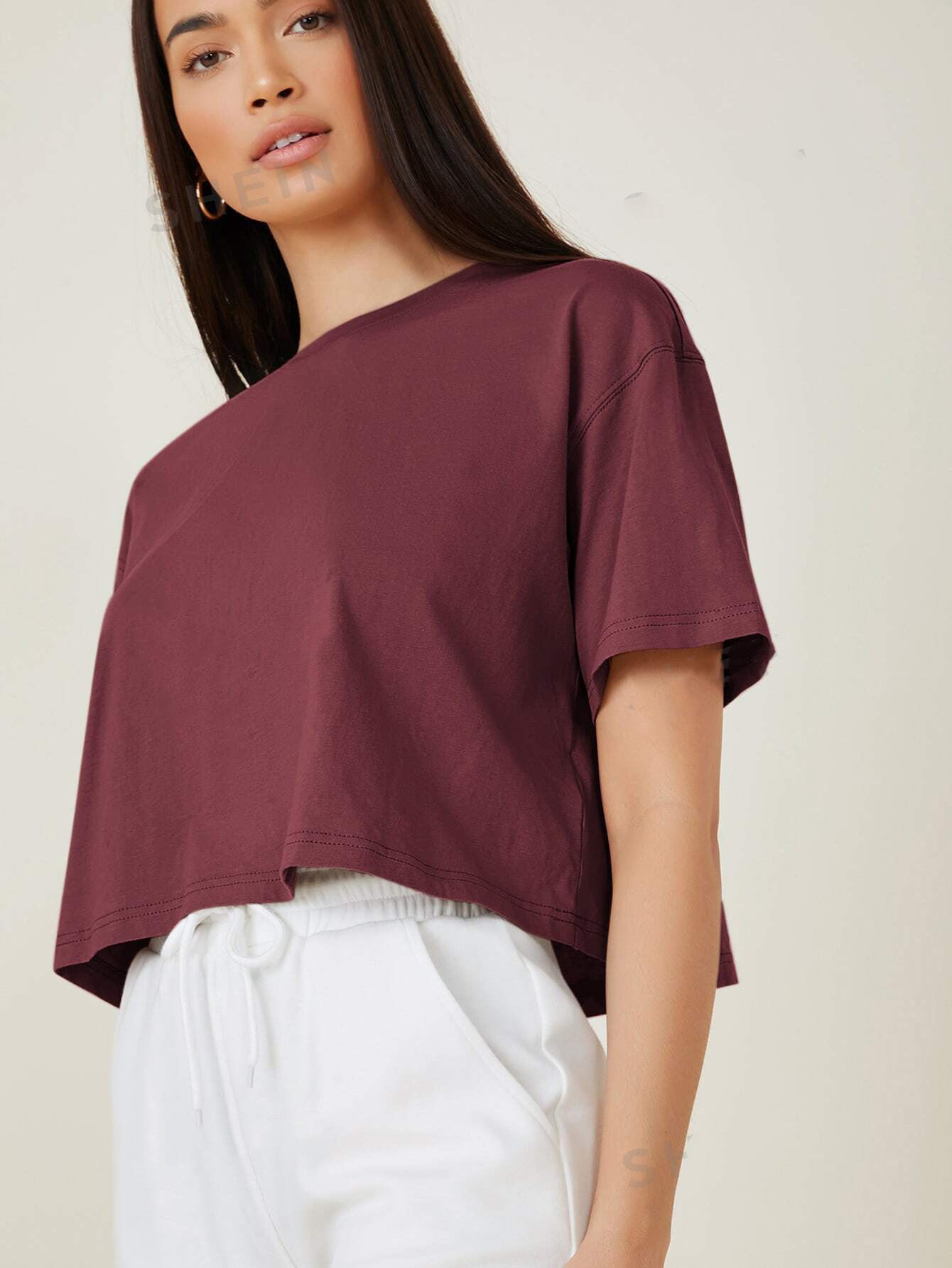 KOTTY Solid Women Round Neck Maroon T-Shirt