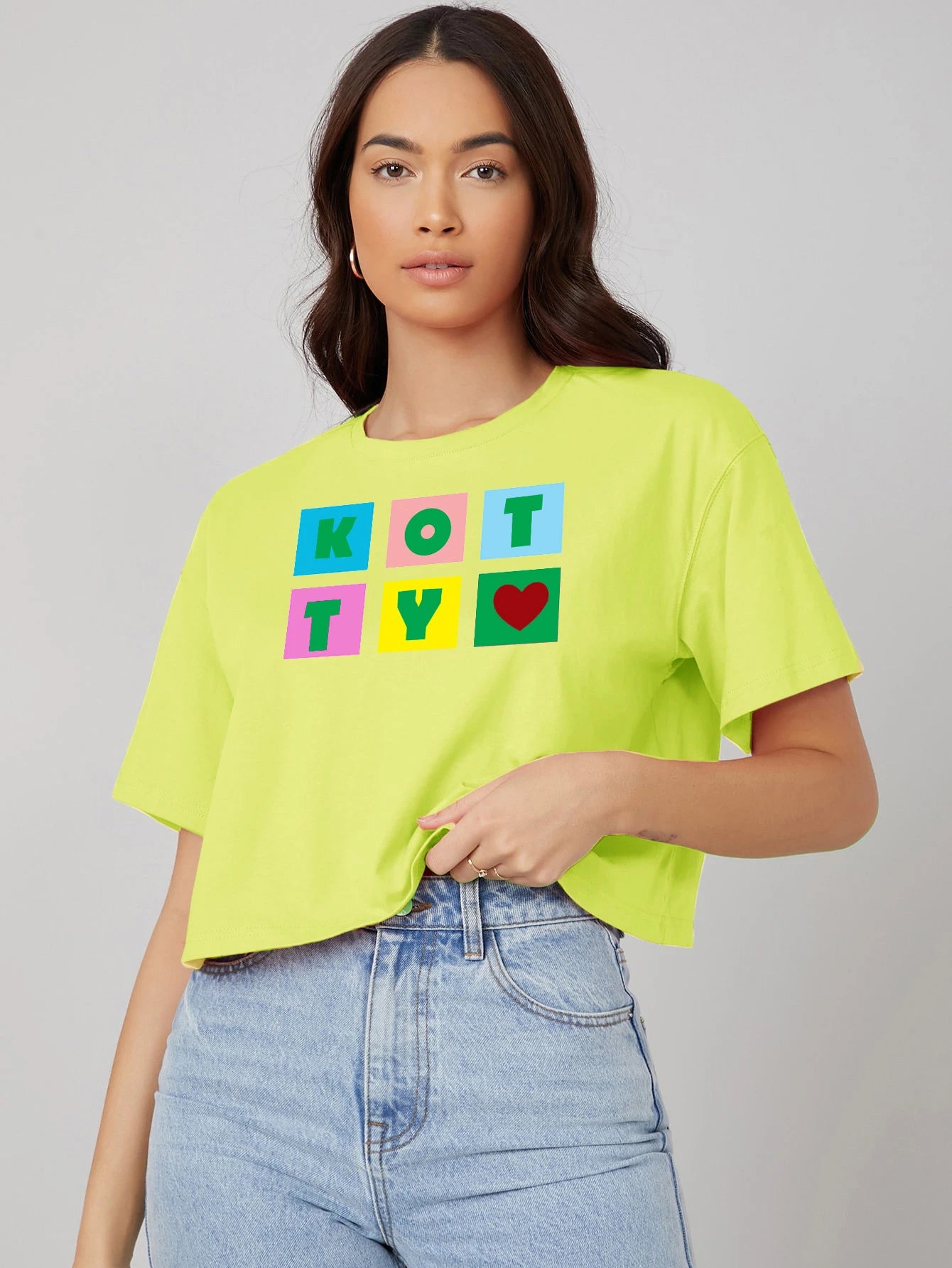 KOTTY Printed, Typography Women Round Neck Yellow T-Shirt