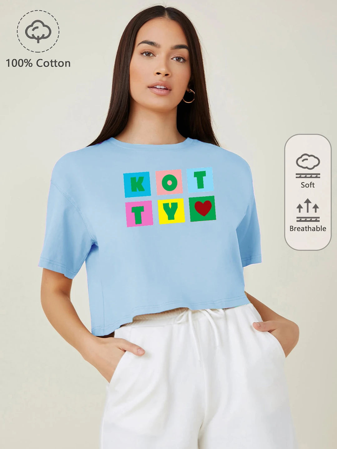 KOTTY Printed, Typography Women Round Neck Blue T-Shirt