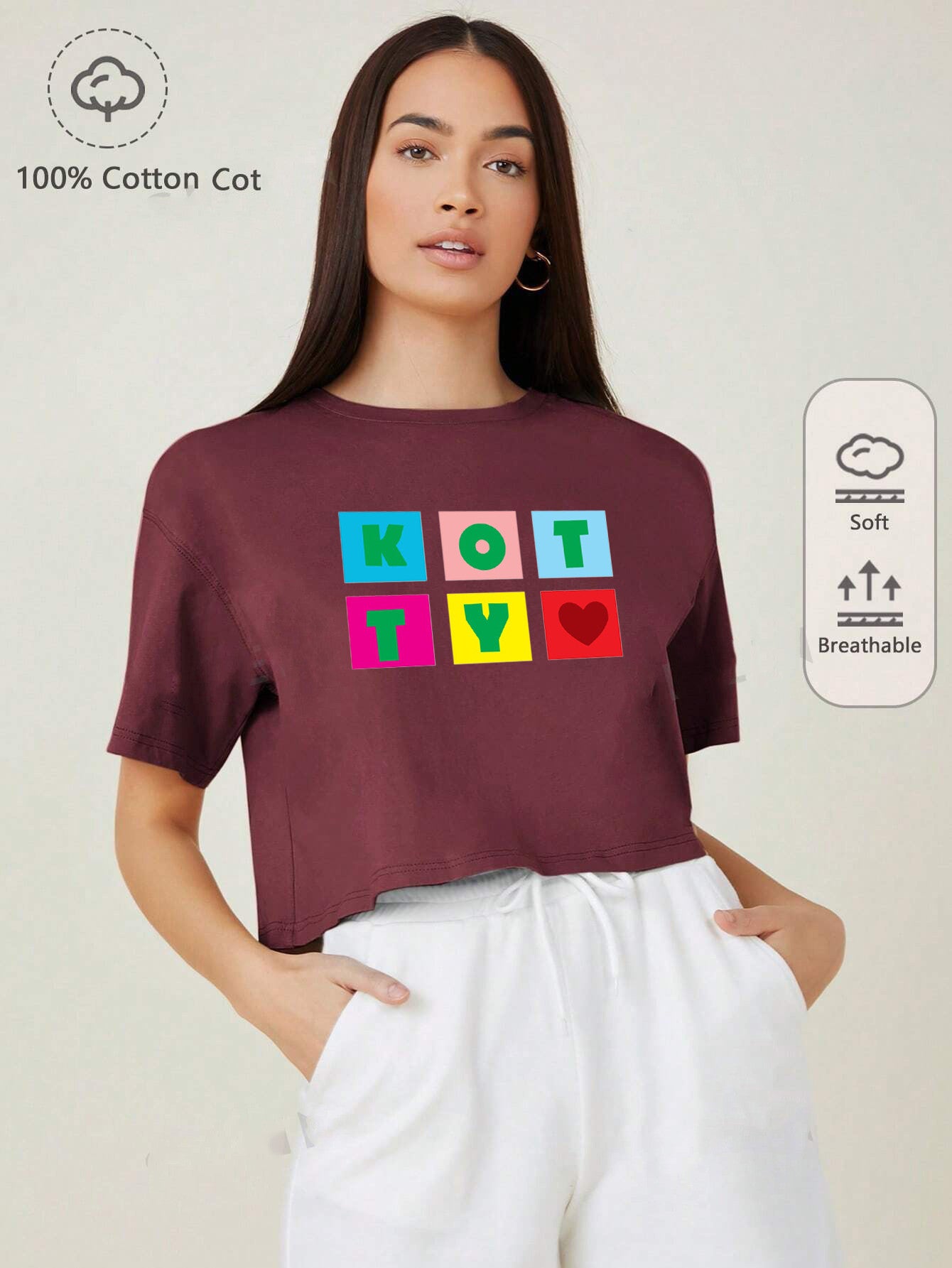 KOTTY Printed Women Round Neck Maroon T-Shirt
