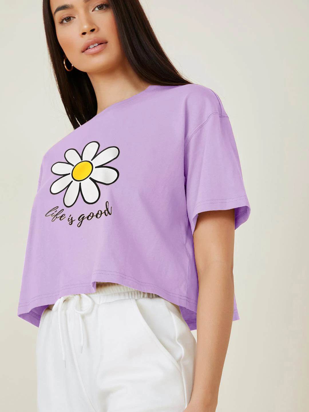 KOTTY Printed Women Round Neck Purple T-Shirt
