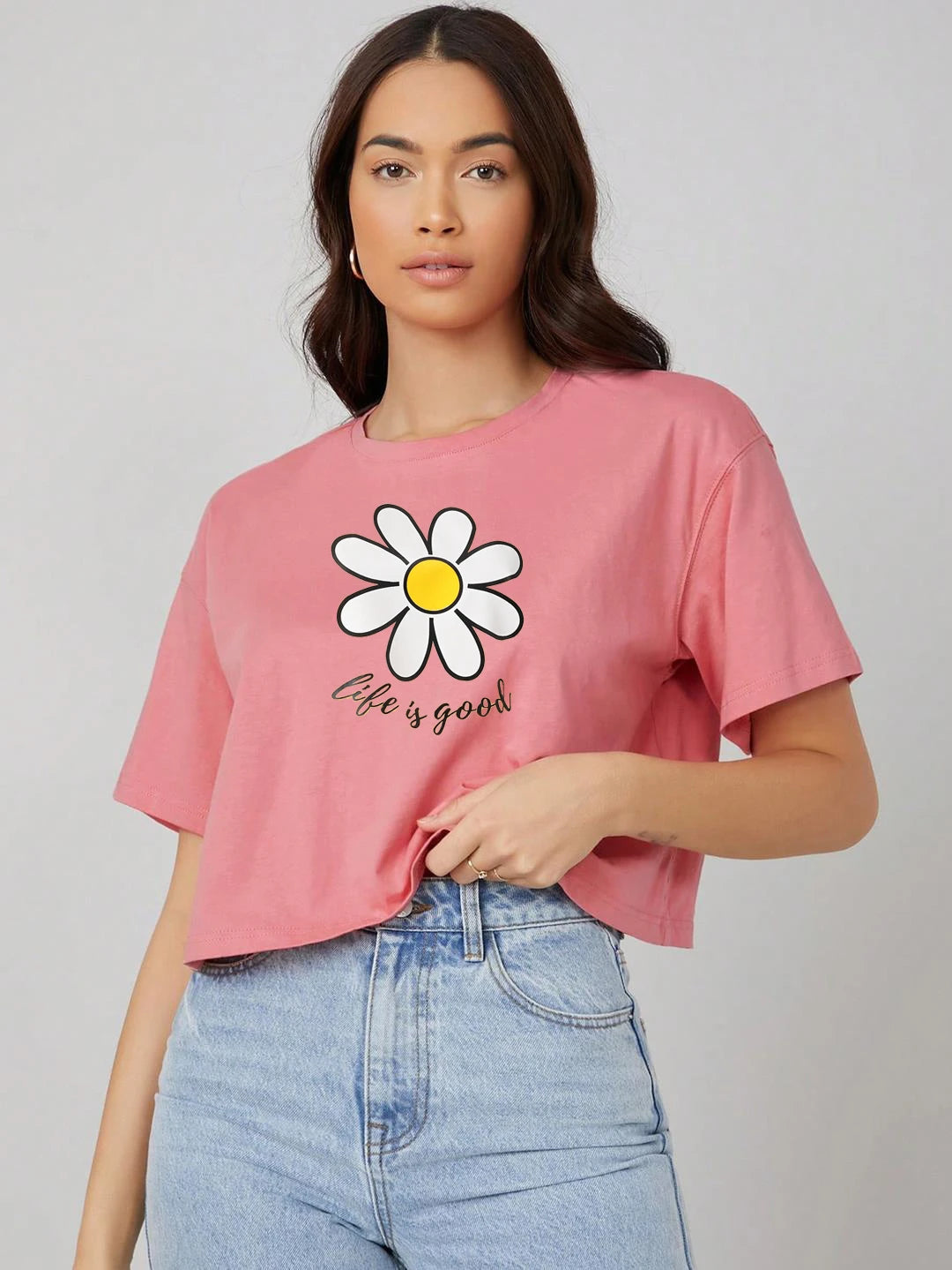 KOTTY Printed Women Round Neck Pink T-Shirt