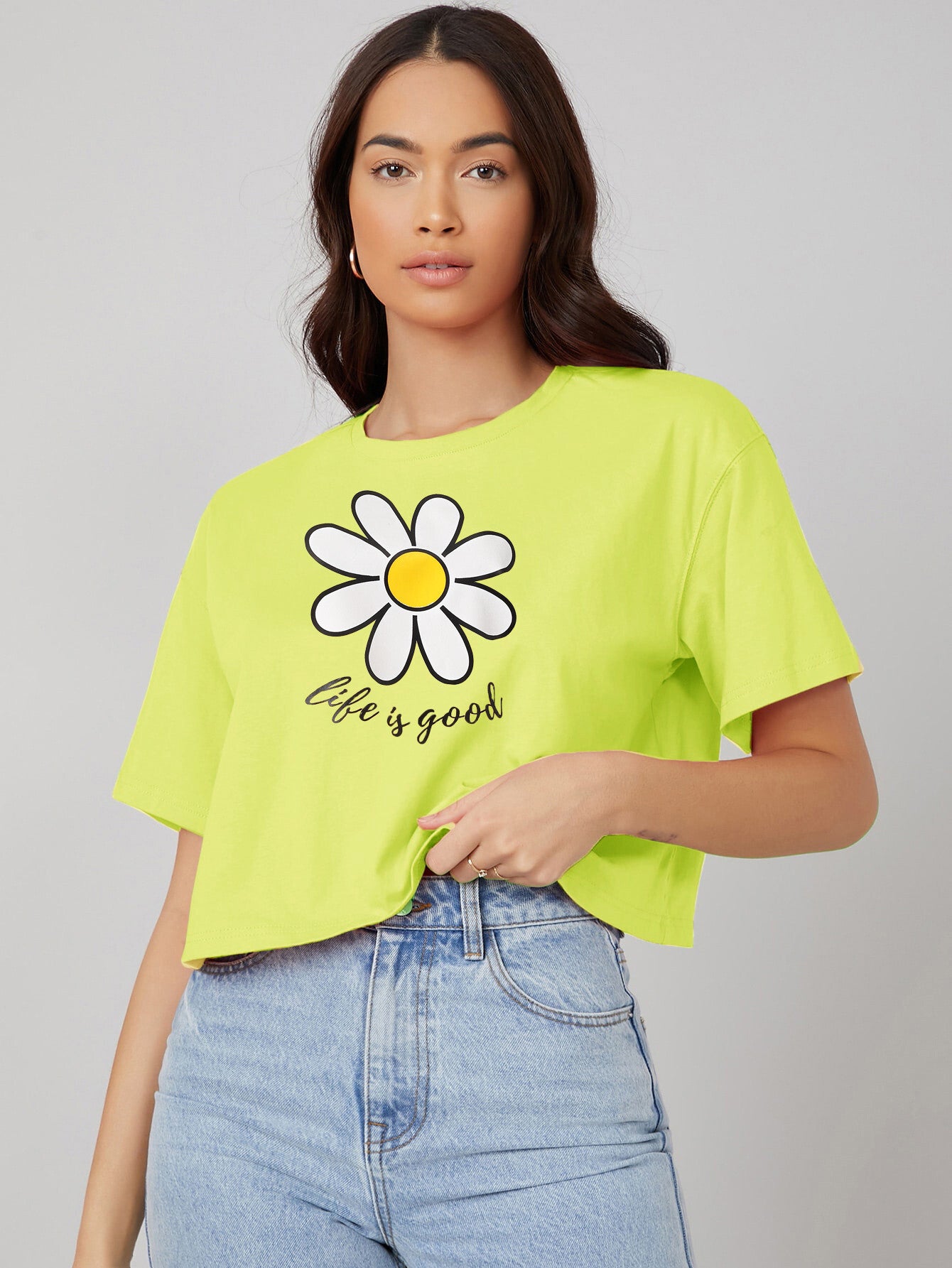 KOTTY Printed Women Round Neck Yellow T-Shirt