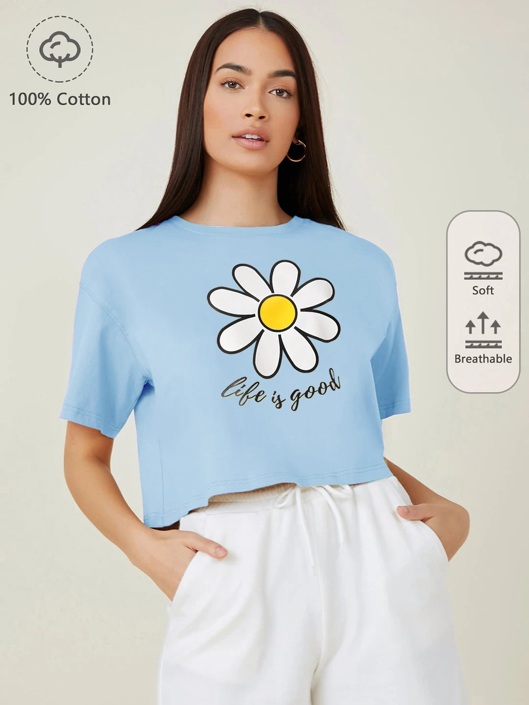 KOTTY Printed Women Round Neck Blue T-Shirt