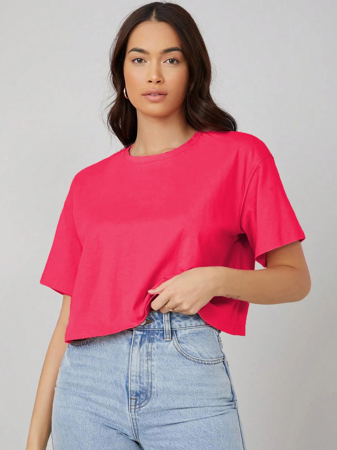 KOTTY Solid Women Round Neck Pink T-Shirt