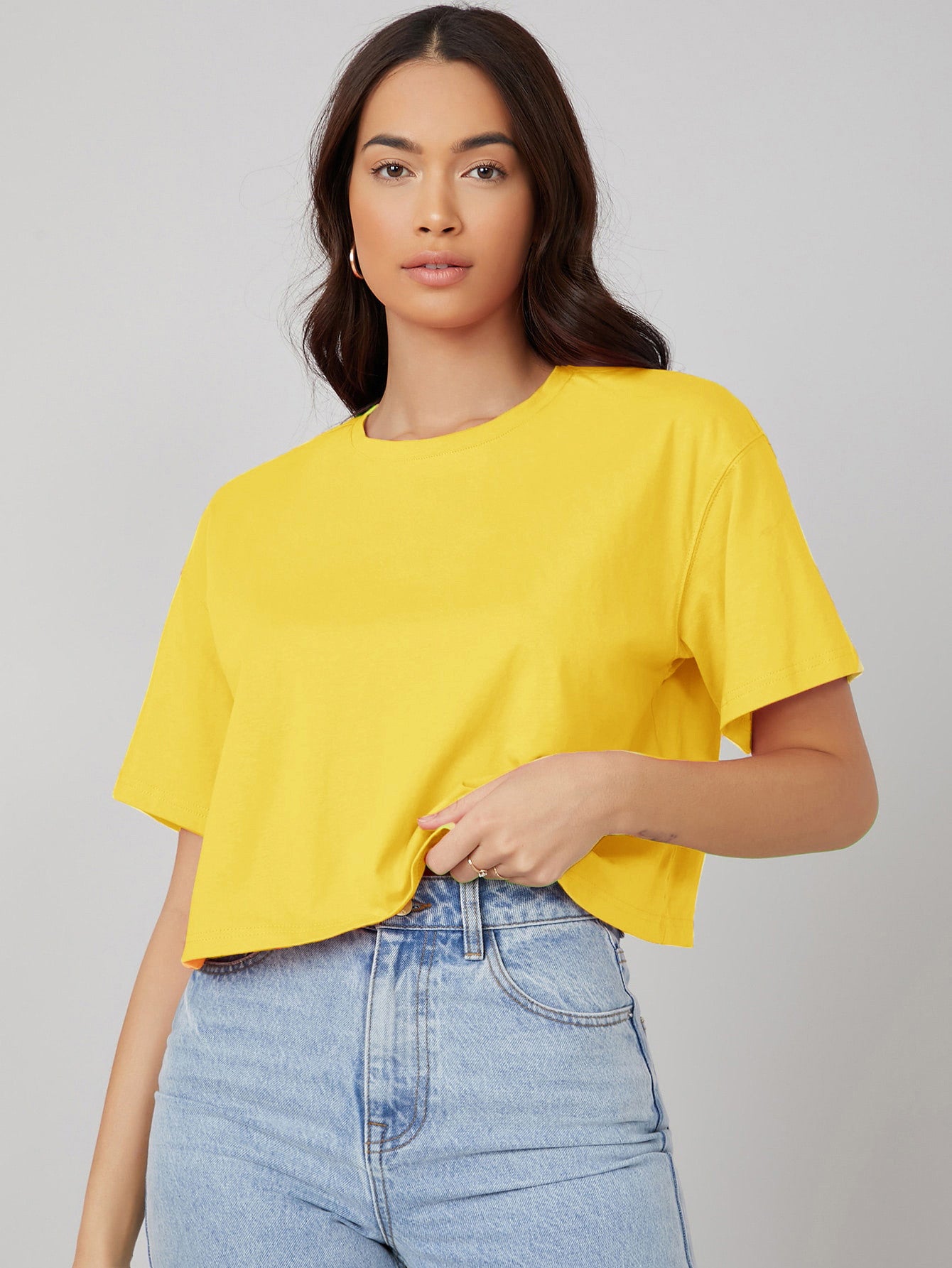 KOTTY Solid Women Round Neck Yellow T-Shirt