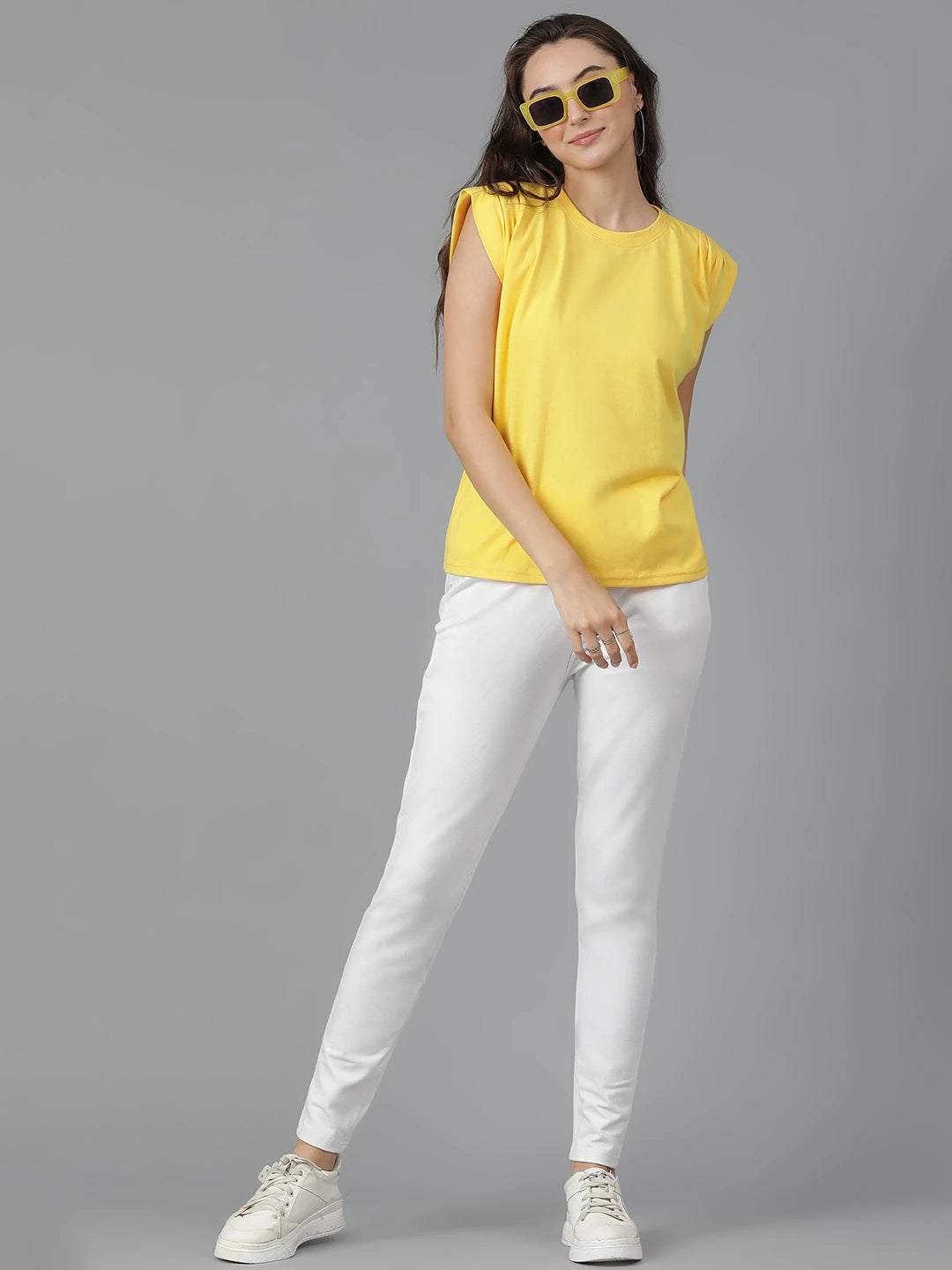 KOTTY Solid Women Round Neck Yellow T-Shirt