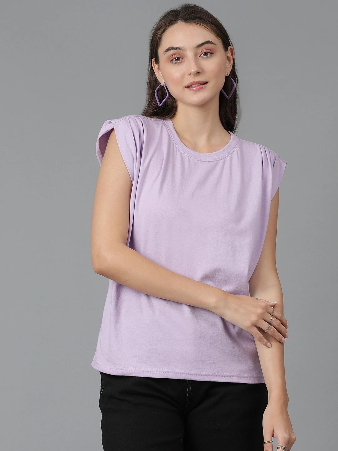 KOTTY Solid Women Round Neck Purple T-Shirt